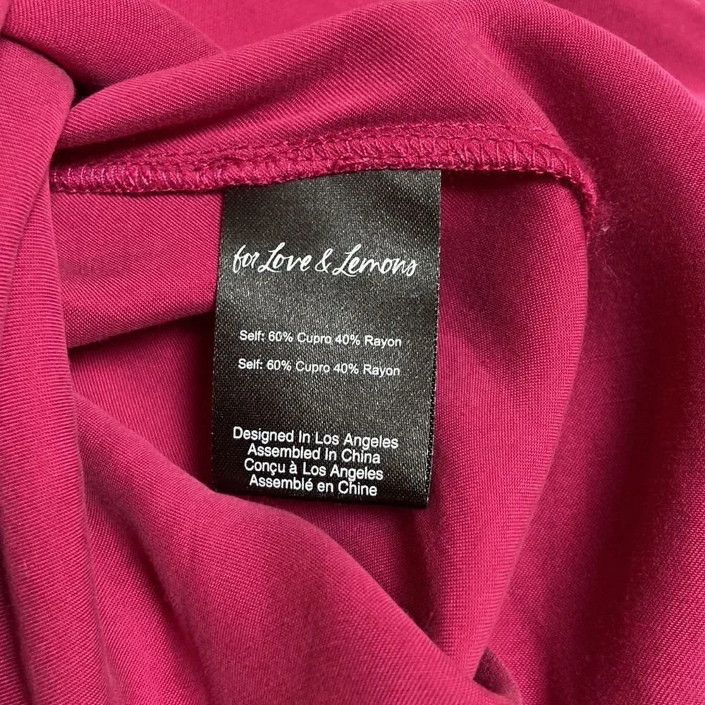 For Love & Lemons Beth Midi Dress Dark Magenta Pink w Draped Sleeves Large NWT - Picture 10 of 12